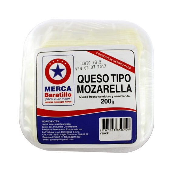 Queso Mozarella Mercabaratillo*200Grs