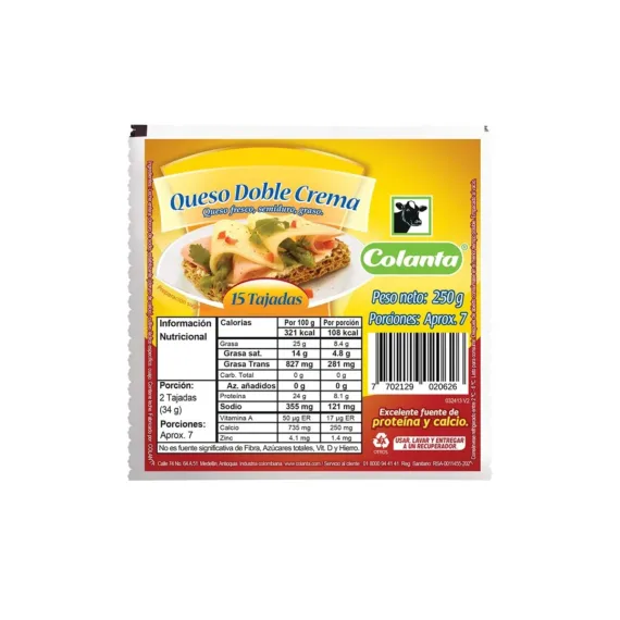 Queso Colanta Doble Crema*250 Gr