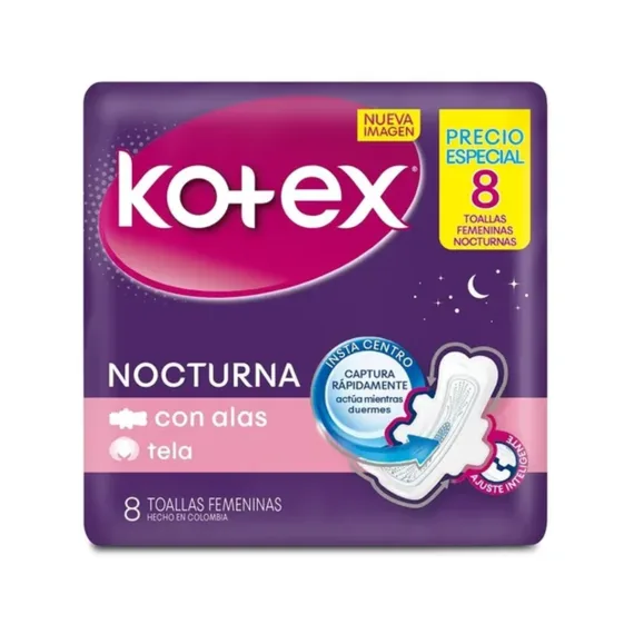 Toalla Hig.Kotex Nocturna *8 Unds Tela